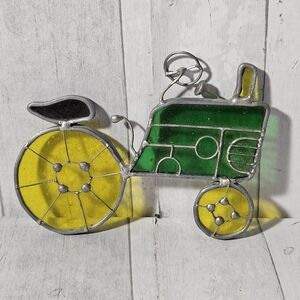 Stained Glass Tractor Suncatcher - Green and Yellow
